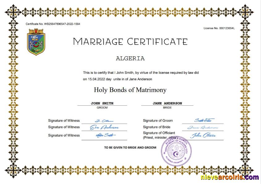 Algeria marriage certificate